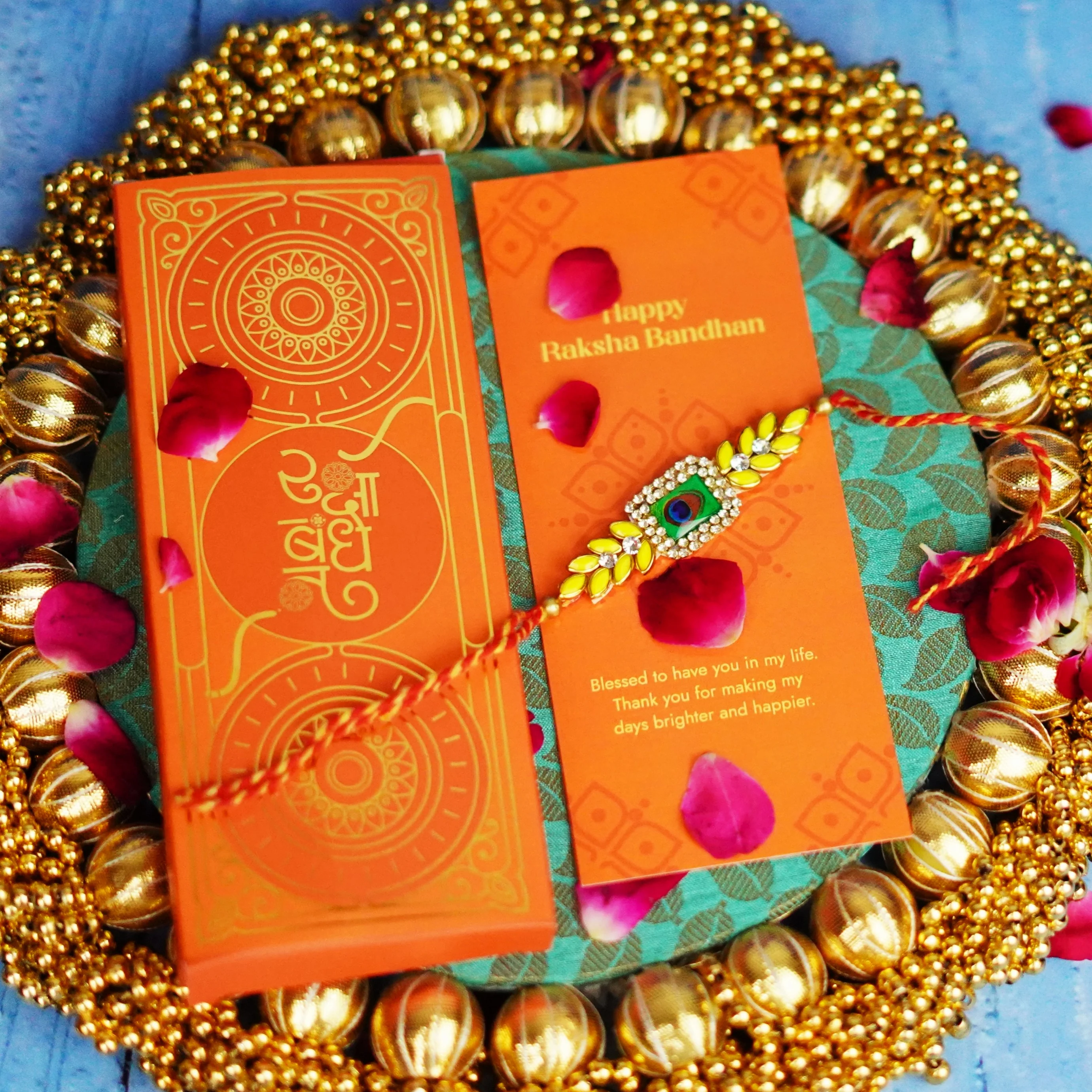 Peacock Yellow Stones Rakhi