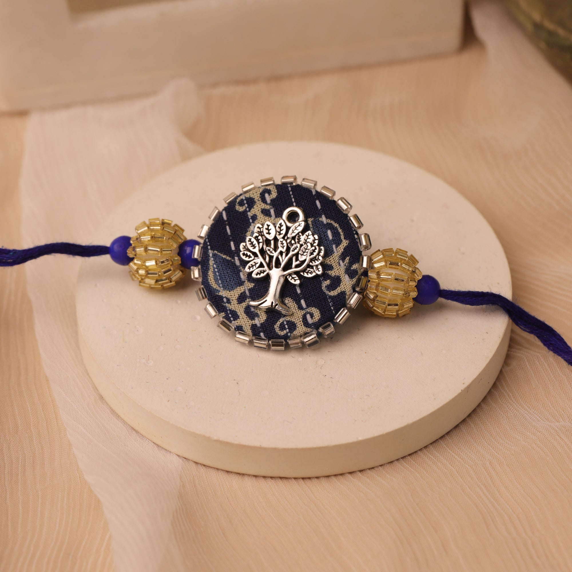 Tree Of Life Indigo Fabric Rakhi