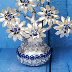 Handcrafted Floral Sculpture with Evil Eye Charms 10 Inch | 395 g
