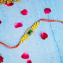 Peacock Yellow Stones Rakhi