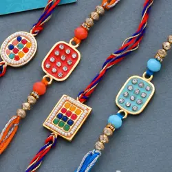 Set of 4 Meenakari Kundan Embellished Rakhi