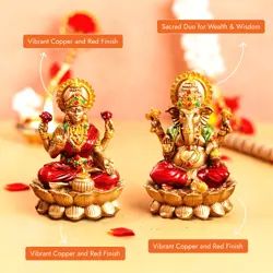 Copper and Red Lakshmi Ganesh Resin Idol 4 inch