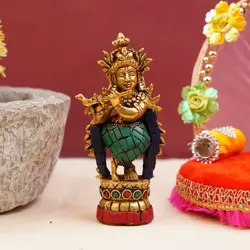 Serene Lord Krishna Statue Playing Flute 5 inch | 450 g