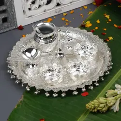 Silver Plated Thali Set 11" | Luxury Edition Pooja Thali Set of 10