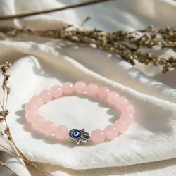 Rose Quartz Bracelet With Hamsa And Evil Eye 8 mm